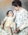 Baby s First Caress mères des enfants Mary Cassatt